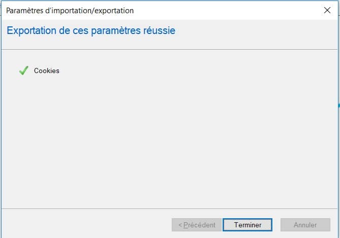 export des cookies dans Internet Explorer 11