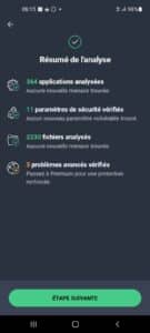 Les résultats du scan avancé de AVG antivirus free sur smartphone Android