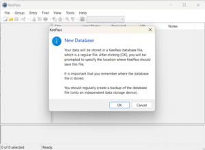 Création de la base de données du gestionnaire de mot de passe Keepass